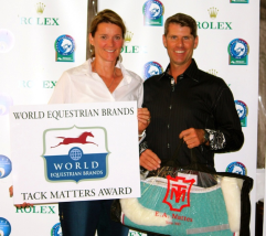 Christopher Hickey is presented with the World Equestrian Brands Tack Matters Award by Robin Moore.