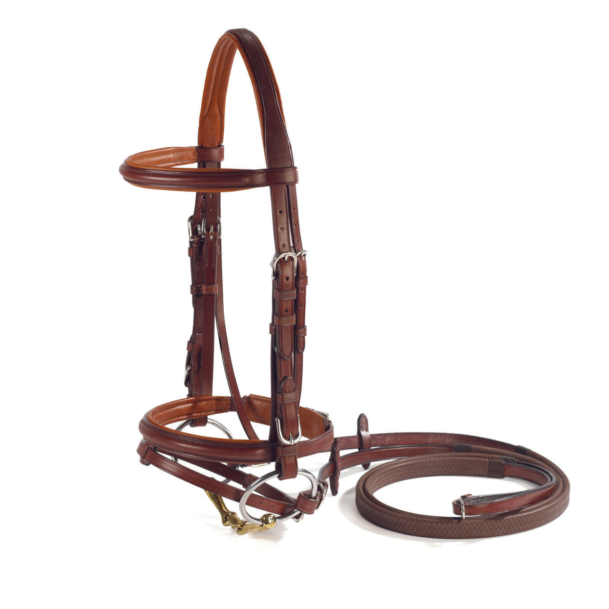 VSP Plain Raised Jump Snaffle Bridle: BROWN, HORSE, FL, PADDED, SNGL CRWN, BUCKLES