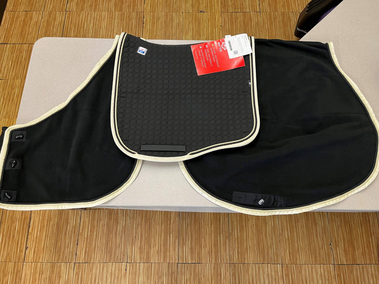 Mattes Custom MER System & Dressage Euro-Fit Black Quilt: Champagne Binding with Champagne and Black Piping